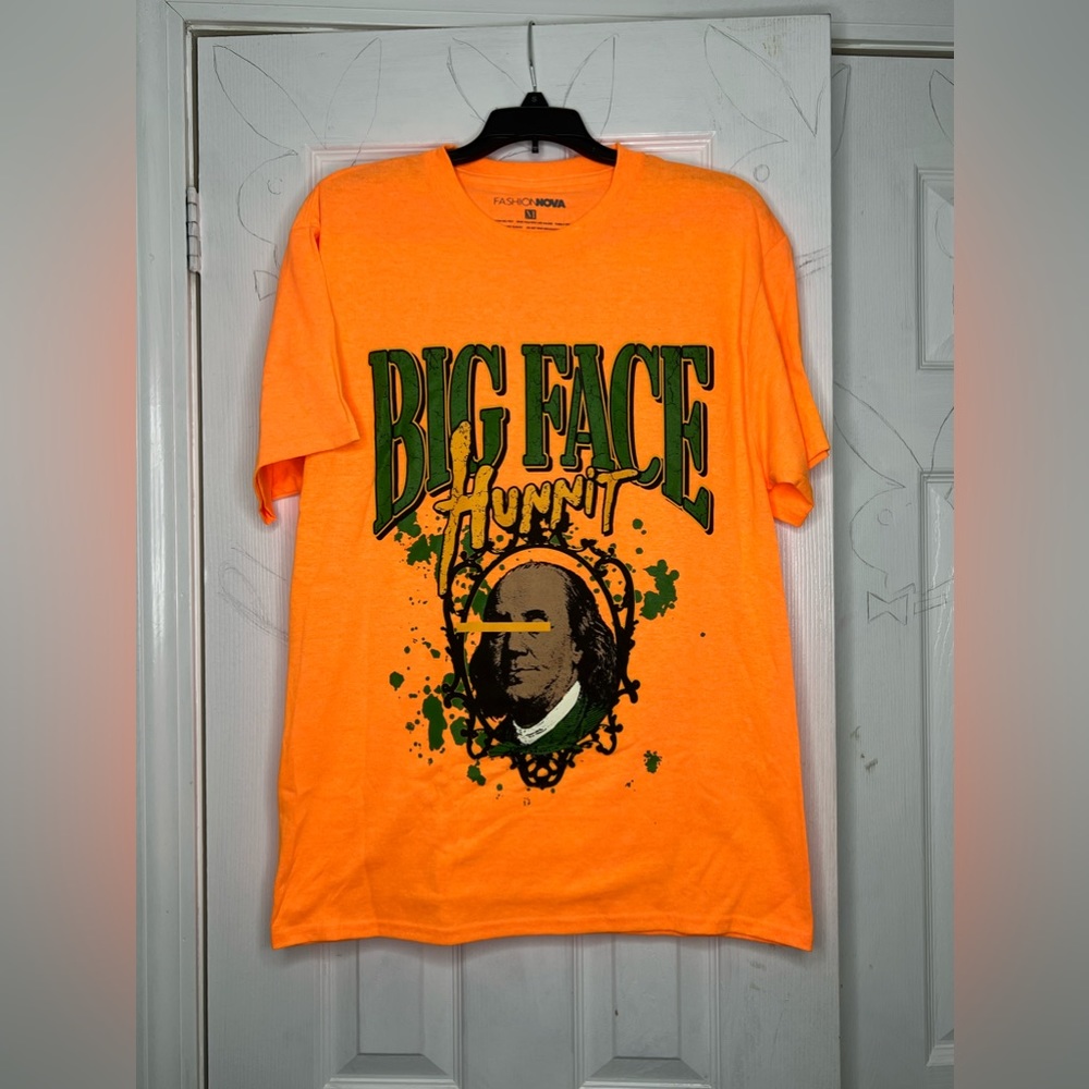 An orange graphic shirt
